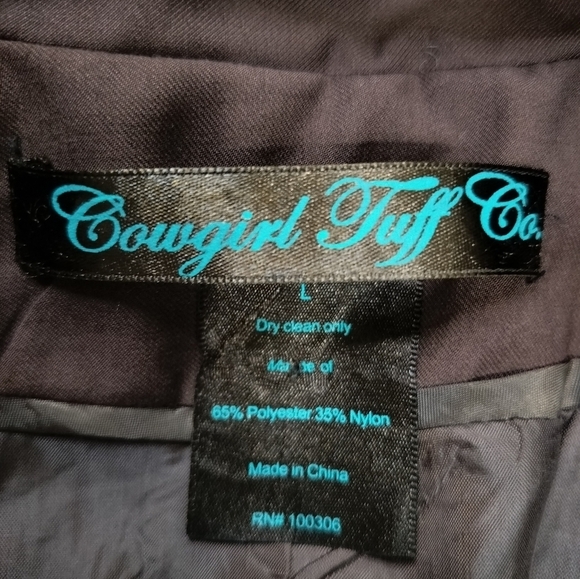 1902) Cowgirl Tuff Brown Turquoise Cross Embellishment One button Jacket Size L - Picture 8 of 8